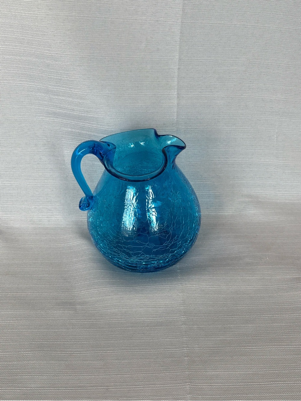 Vintage Small Blue Crackle Glass Pitcher - Decorative Home Art